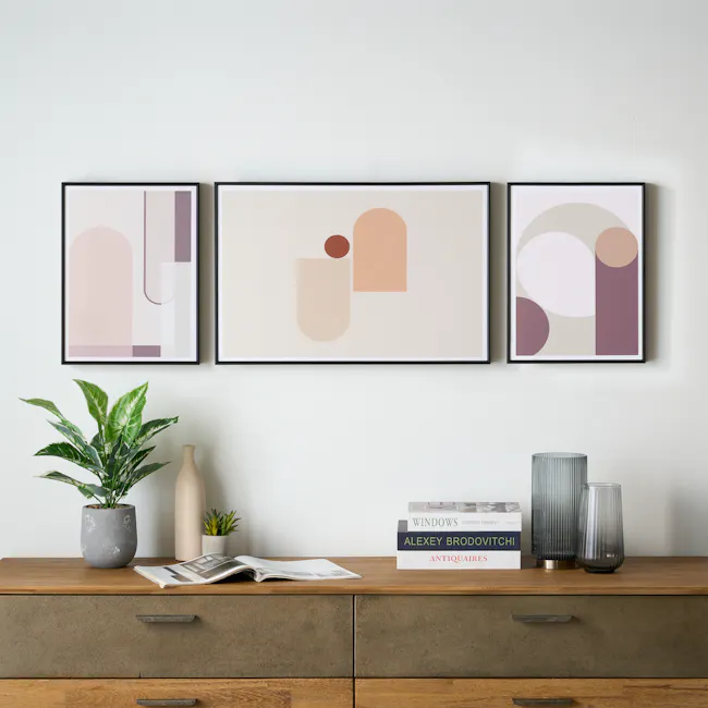 Soft Geometry Framed Canvas (Set of 3) - 2 - Modern minimalist decor, abstract art, geometric shapes, muted color palette