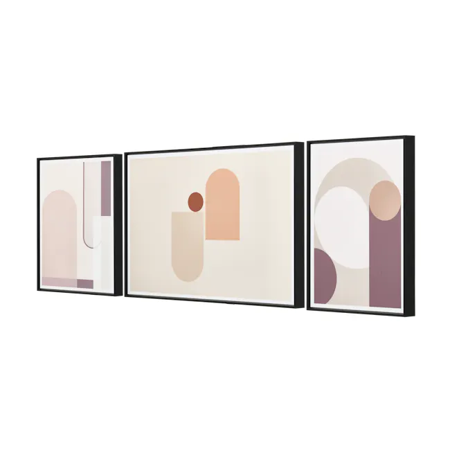 Soft Geometry Framed Canvas (Set of 3) - 3 - Modern abstract art, minimalist design, geometric shapes, abstract composition