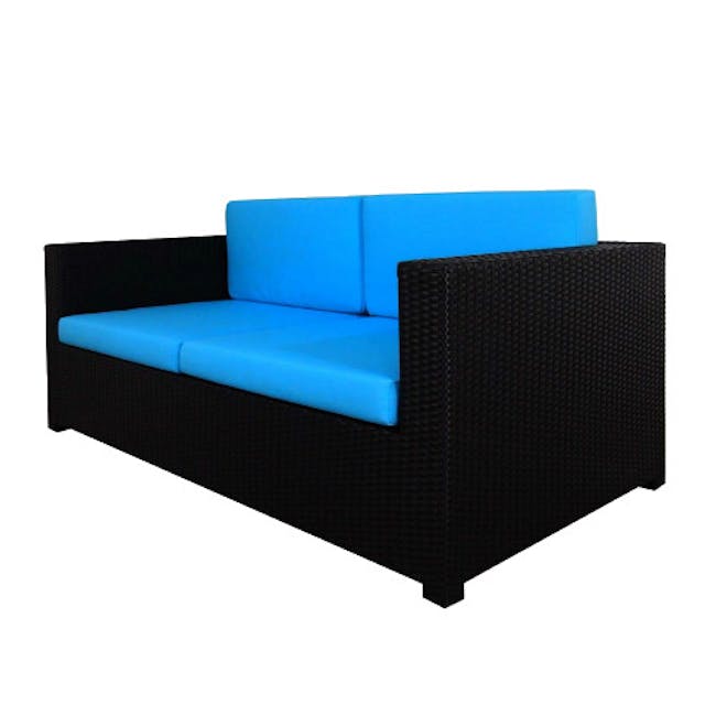 Black Fiesta Outdoor Sofa Set II - Blue Cushions - 3
