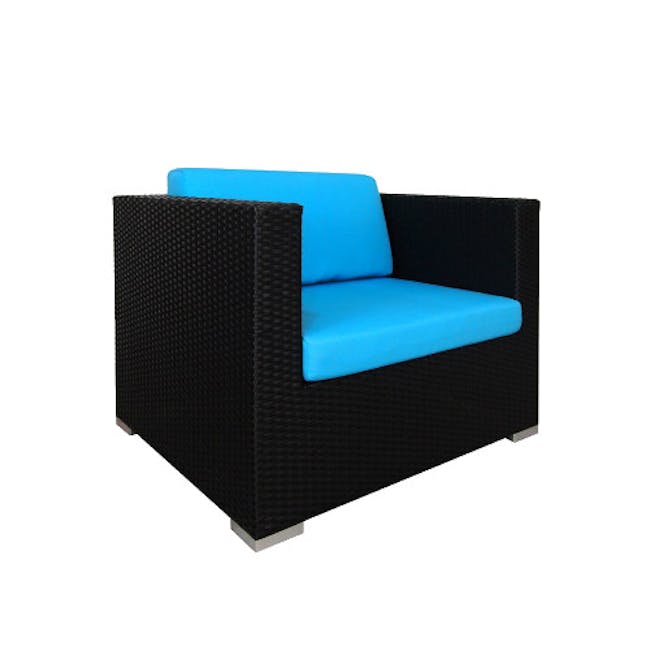 Black Fiesta Outdoor Sofa Set II - Blue Cushions - 5