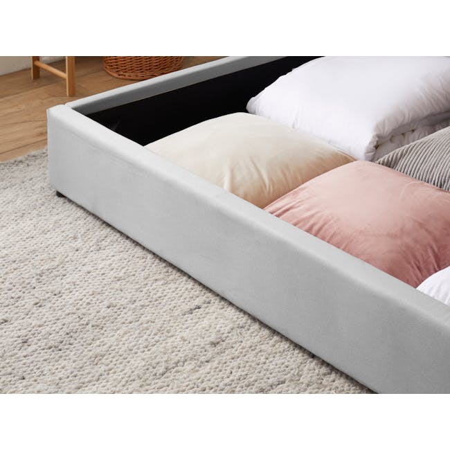 Nolan King Storage Bed in Silver Fox with 2 Asher Narrow Bedside Table - 3 - modern sofa, cozy seating, light gray