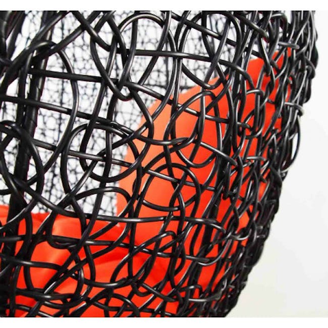 Black Cocoon Swing Chair - Orange Cushion - 2 - wireframe chair, black wireframe, orange cushion, ergonomic chair, modern
