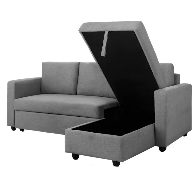 Mia L-Shaped Storage Sofa Bed - Dove Grey - 14 - Grey upholstered sofa with open front, sleek design, modern style