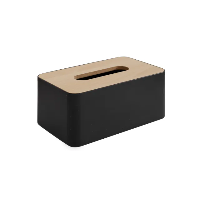 Wooden Tissue Box - Black - 1 - Wooden, sleek, modern, black, rectangular, charging, power, USB, port, stand, minimalist