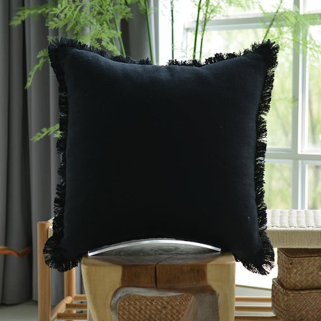 Scylla Fringe Cushion - Black - 1