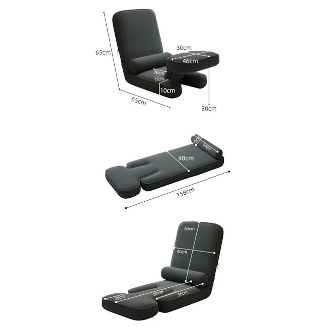 Versa Floor Sofa Bed with Adjustable Table - Grey (Fabric) - 7