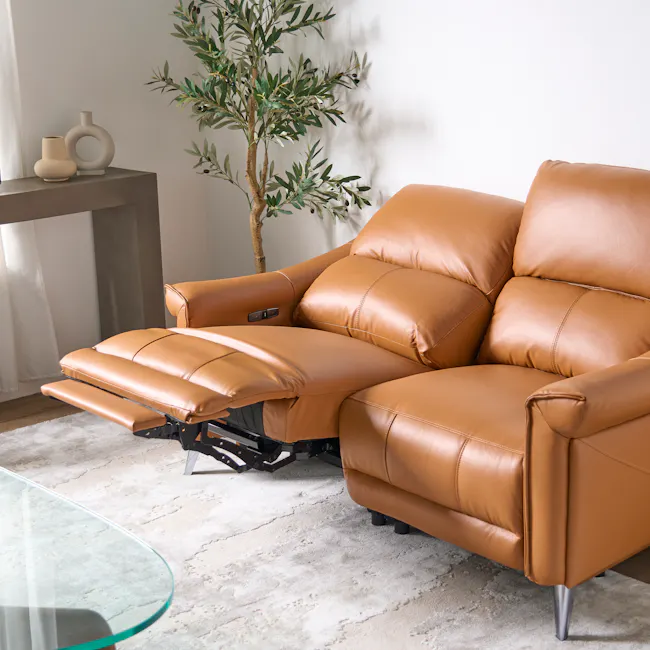 Strato 2 Seater Power Recliner Sofa - Crimson Tan (Top Grain Leather) - Zero Wall - 7