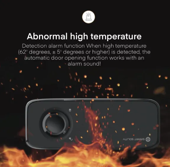 Solity Smart Rim Lock GA-65B - Black - 18 - High temperature detection, automatic door opening, high temperature alert, 62°