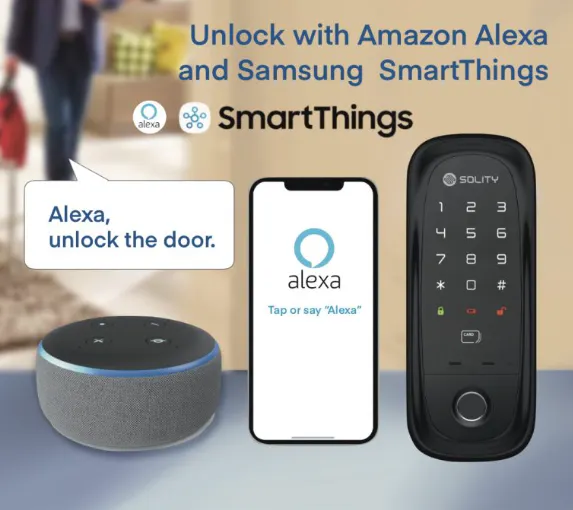 Solity Smart Rim Lock GA-65B - Black - 15 - SmartThings, Alexa, Unlock, Door, Control, Voice, Interaction, Digital