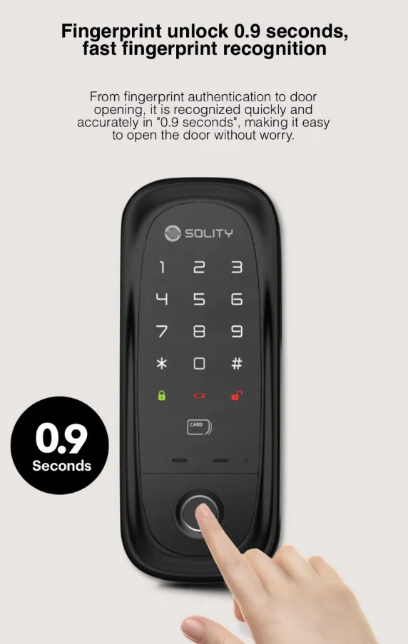 Solity Smart Rim Lock GA-65B - Black - 13 - Fingerprint unlock, 9 seconds, fast fingerprint recognition, secure door