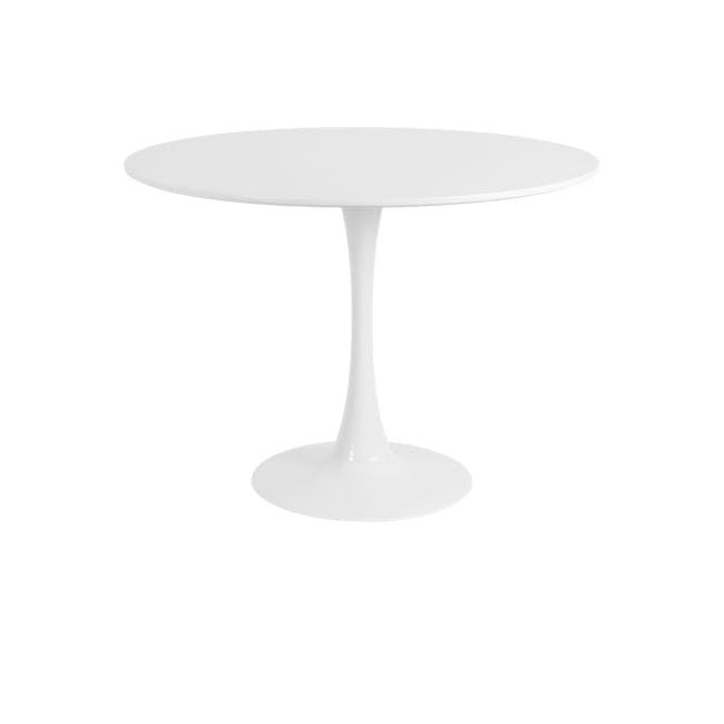 Carmen Round Dining Table 1m in White with 4 Floris Chairs in White - 1