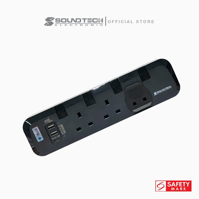 SOUNDTECH 3Way 3M USB A+C Quick Charger Power Strip With Surge Protection (PS-318C) - 8