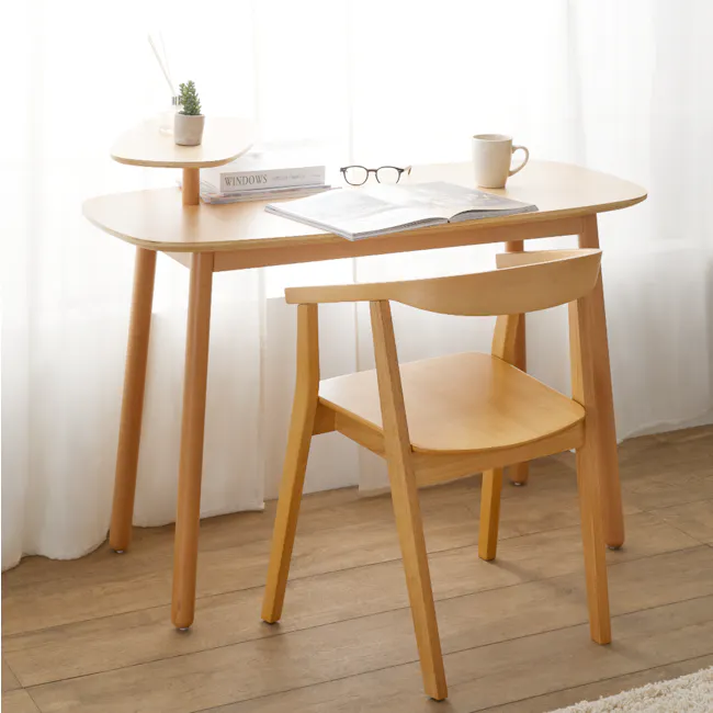 (As-is) Swivo Table 1.2m - Natural - 8 - Light wooden table, minimalist design, round top, light wood legs, natural finish