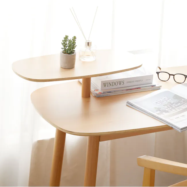 (As-is) Swivo Table 1.2m - Natural - 9 - Light wood side table, minimalist design, round top, light beige color, natural