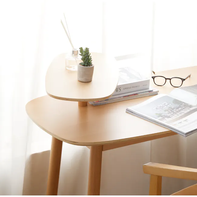 (As-is) Swivo Table 1.2m - Natural - 10 - Light wood table, minimalist design, round top, natural wood legs, open magazine