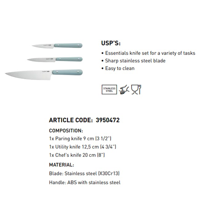 Berghoff 3 PC Multifunctional Stainless Steel Starter Knife Set - 6 - Knife set, Sharp blade, Stainless steel, Easy to