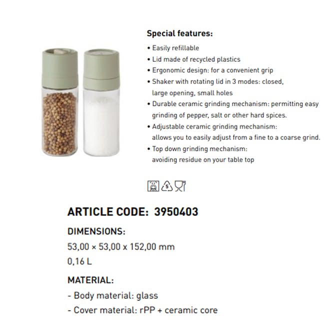 Berghoff Durable Ceramic 2 Pcs Salt & Pepper Adjustable Grinder Set - 5