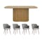 Bolton Dining Table 2m in Oak with 4 Anneli Dining Armchairs in Grey