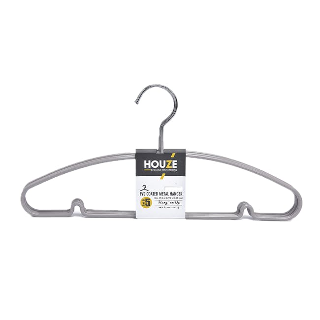 HOUZE PVC Coated Metal Hanger (Set of 5) - Grey - 0