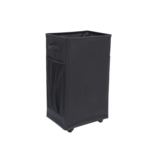 Mason Laundry Hamper with Wheels - Black - 1 - Black, rectangular, foldable, storage, laundry hamper, portable, durable