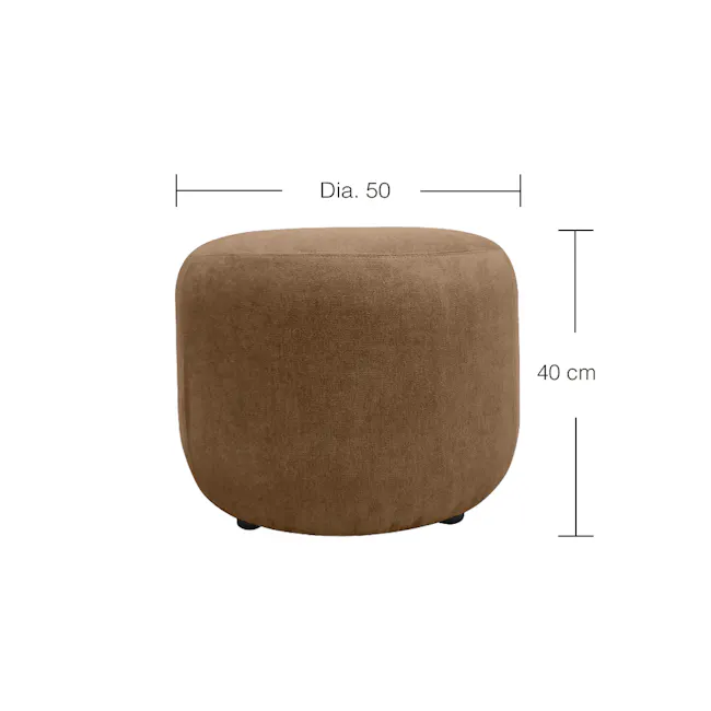 March Ottoman - Black - 9 - Round, cushioned, brown, upholstered, ottoman, 50 cm diameter, 40 cm height, comfortable