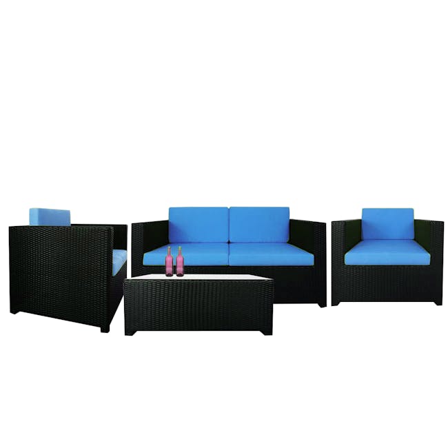 Black Fiesta Outdoor Sofa Set II - Blue Cushions - 0
