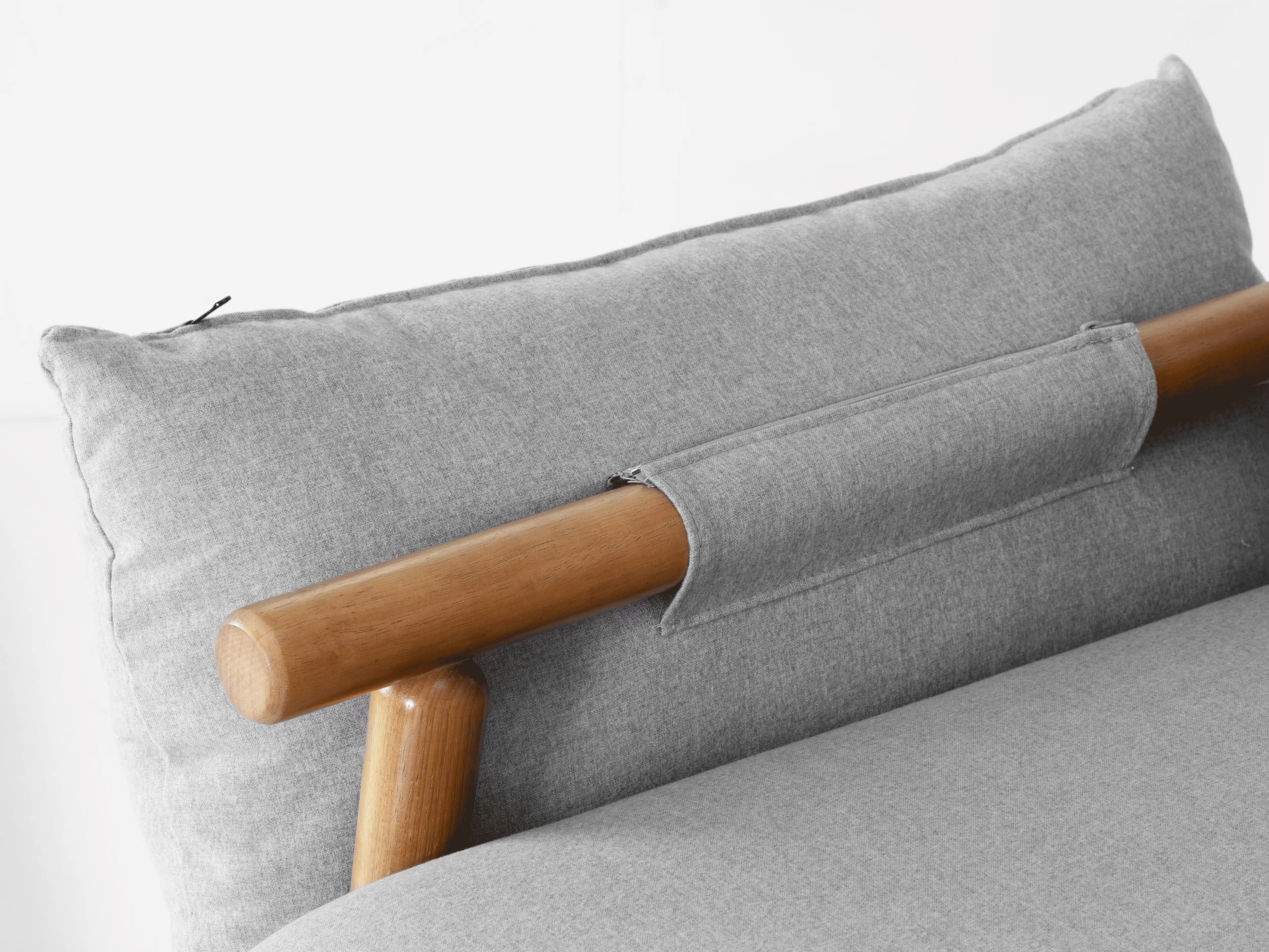 Astrid 3 Seater Sofa - Natural, Slate - 10 - Gray fabric cushion, wooden armrest, soft texture, natural wood finish