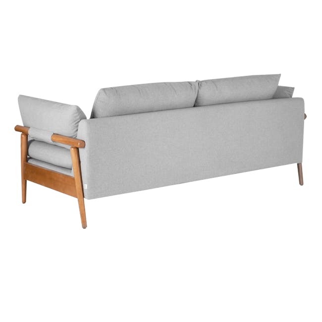 Astrid 3 Seater Sofa - Natural, Slate - 6 - Grey upholstered sofa, wooden armrests, minimalist design, light gray fabric