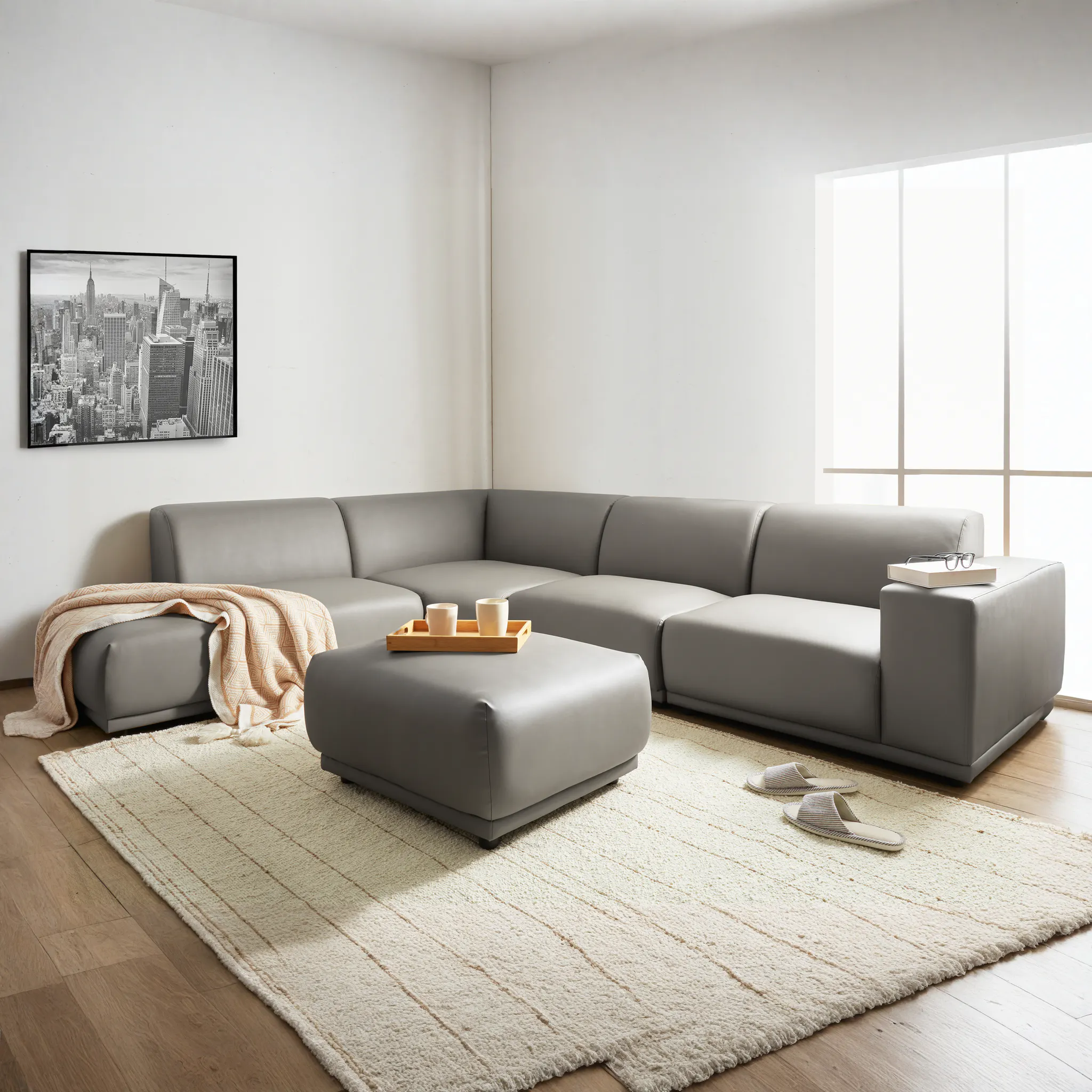 Milan Duo Extended Sofa - Smokey Grey (Faux Leather) - 15 - Grey sectional sofa, minimalist decor, cozy atmosphere, soft