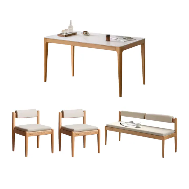Adelyn Dining Table 1.6m (Sintered Stone) with 2 Niel Chairs and Niel Bench 1.45m in Oak - 1 - Wooden dining table