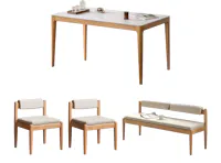 Adelyn Dining Table 1.6m (Sintered Stone) with 2 Niel Chairs and Niel Bench 1.45m in Oak
