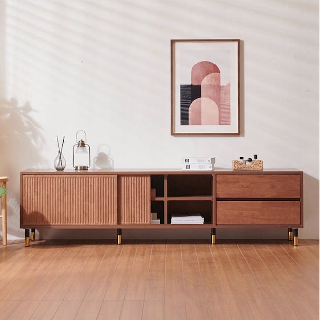 Wember TV Console 2m - Walnut - 3 - Wooden sideboard, minimalist design, modern decor, wooden texture, warm tones, natural