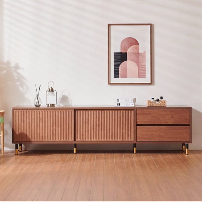 Wember TV Console 2m - Walnut - 4 - Wooden sideboard, minimalist design, modern decor, wooden texture, warm tones, abstract