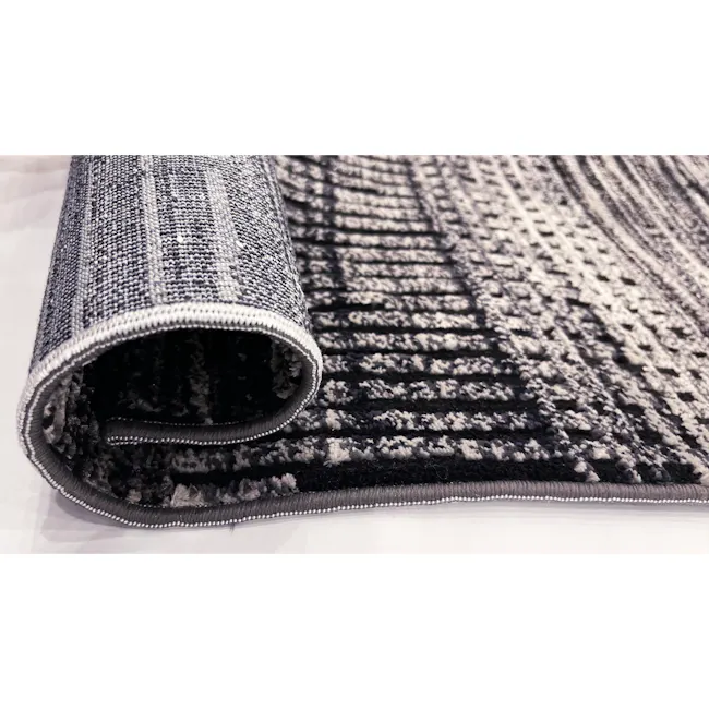 Tivoli Low Pile Rug - Neutral Grey / Anthracite (3 Sizes) - 5 - striped, textured, woven, black and white, rug, carpet
