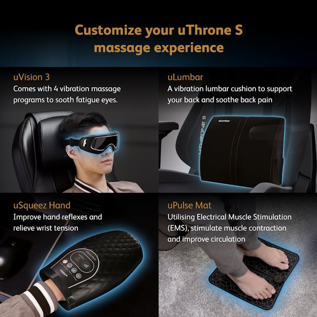 OSIM uThrone S Gaming Chair with Customizable Massage - Black - 10