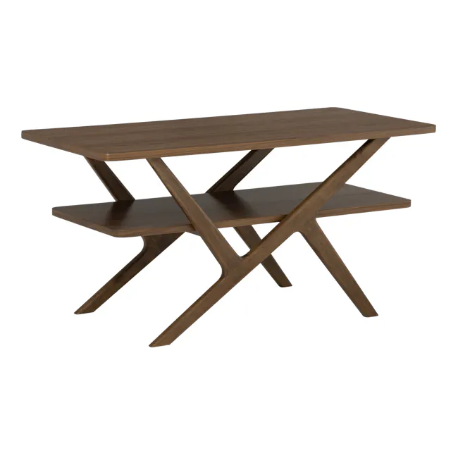 Aston Coffee Table - 5 - Wooden dining table with metal legs, minimalist design, dark wood finish, simple structure