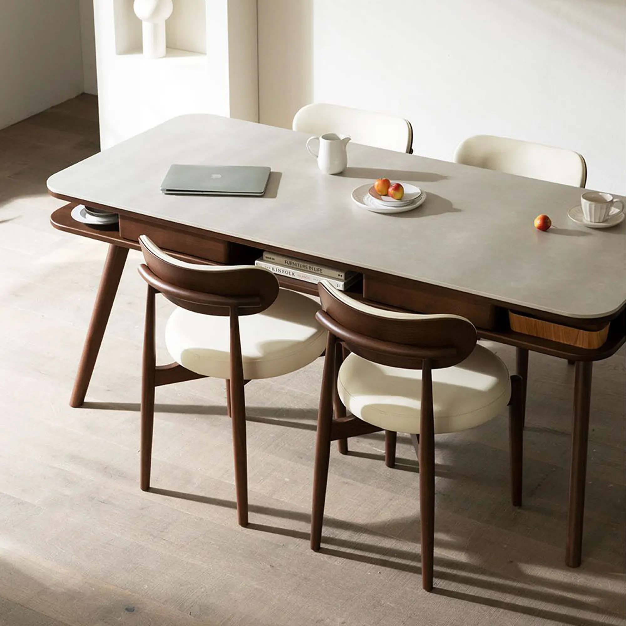 Lornell Storage Dining Table 1.6m - Walnut, Sintered Stone - 13