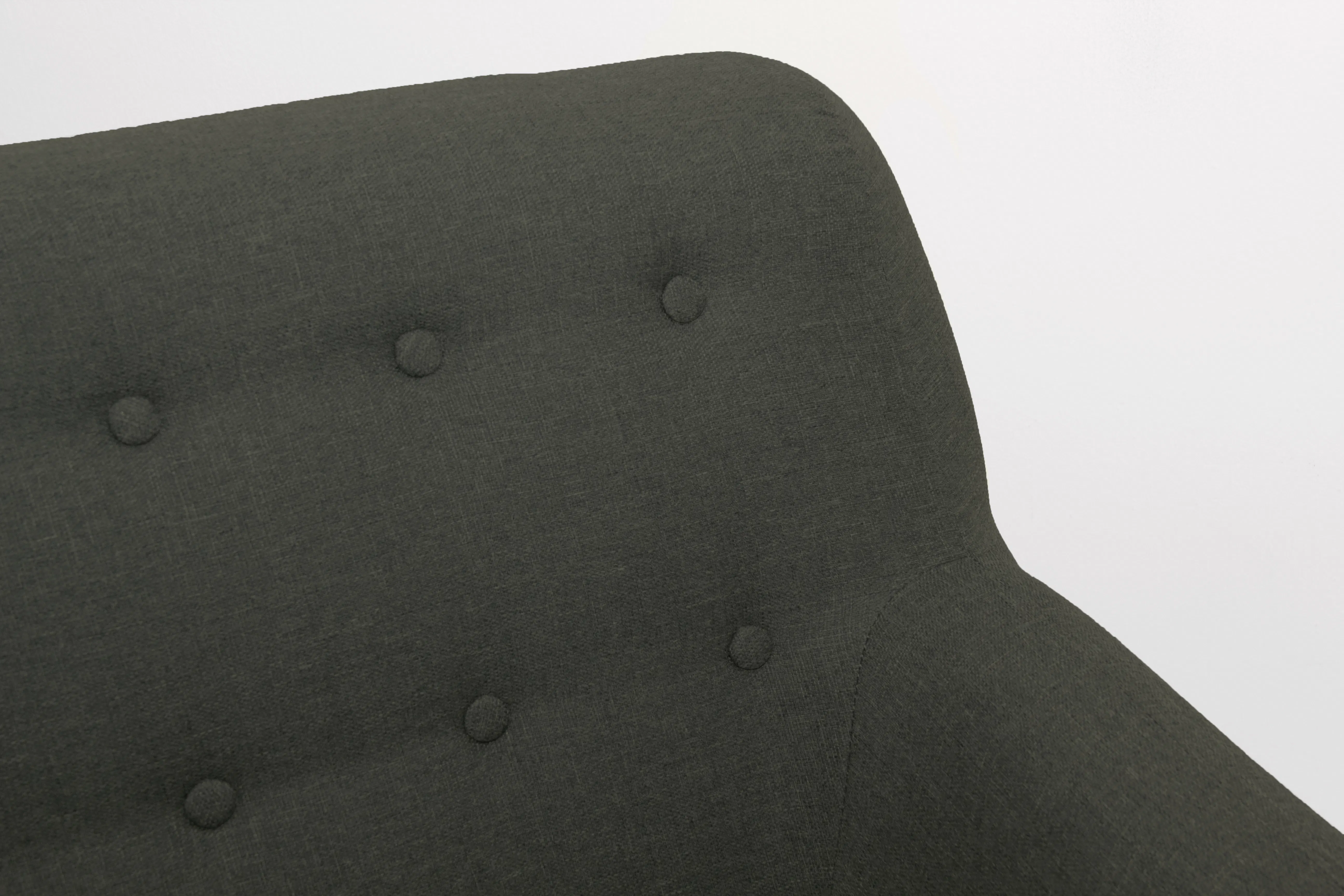 Emma Armchair - Raven - 9 - Dark gray upholstered chair, tufted buttons, classic design, textured fabric, elegant