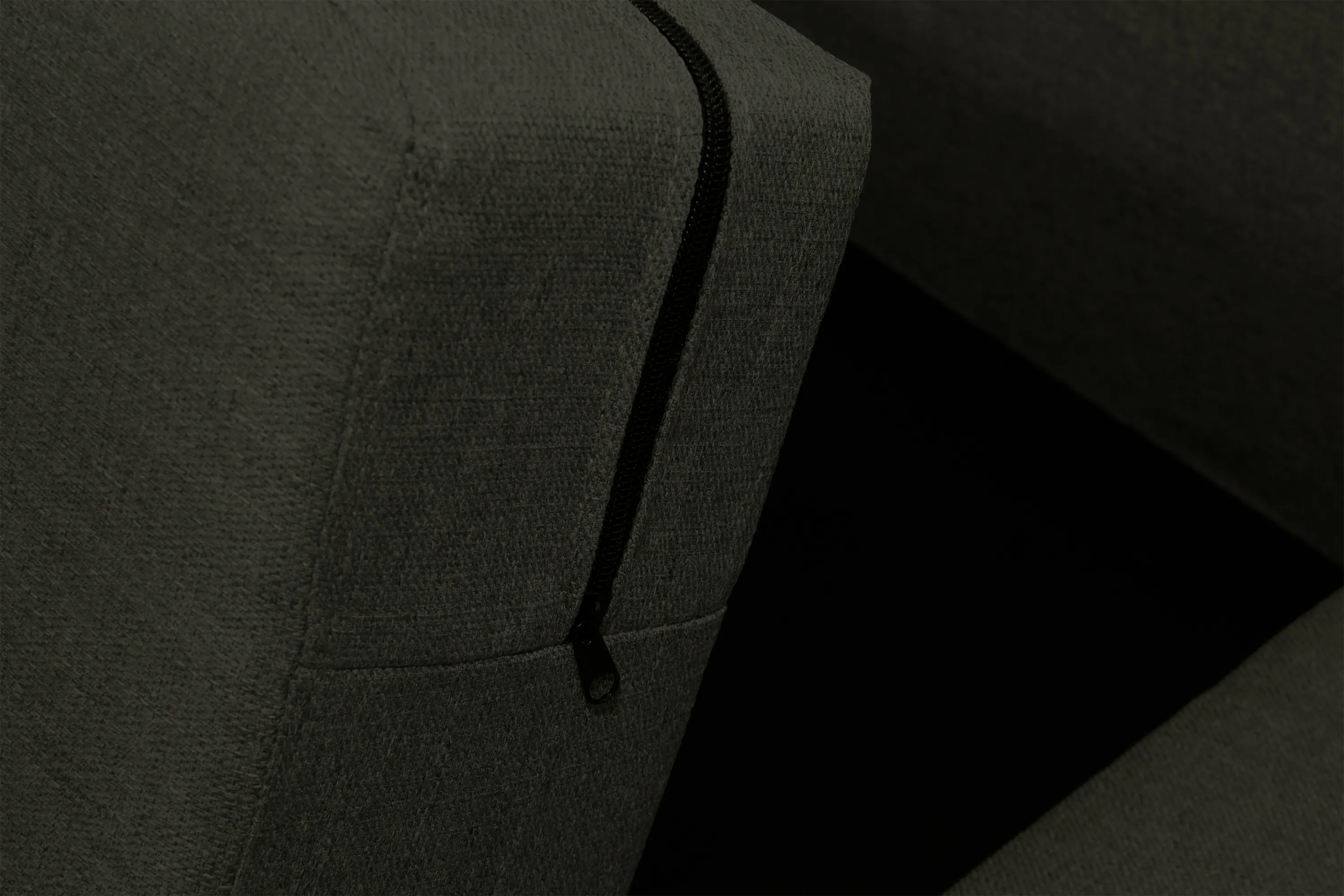 Emma Armchair - Raven - 11 - Dark gray fabric texture, zipper closure, sleek design, minimalist aesthetic, modern style