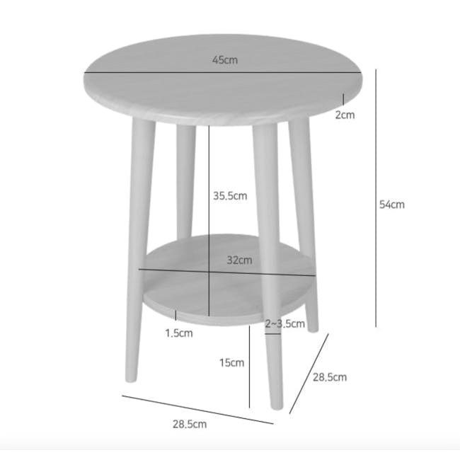 Vinart Side Table - Oak - 13 - Round table, 45 cm diameter, 2 cm height, 5 cm wide, 32 cm depth, 5 cm thickness, 2-5 cm leg