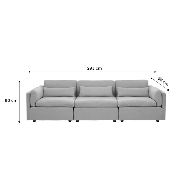 Liam 4 Seater Sofa - Ivory (Fabric) - 5 - Grey sofa, 293 cm length, 98 cm height, 80 cm width, four seat cushions, three