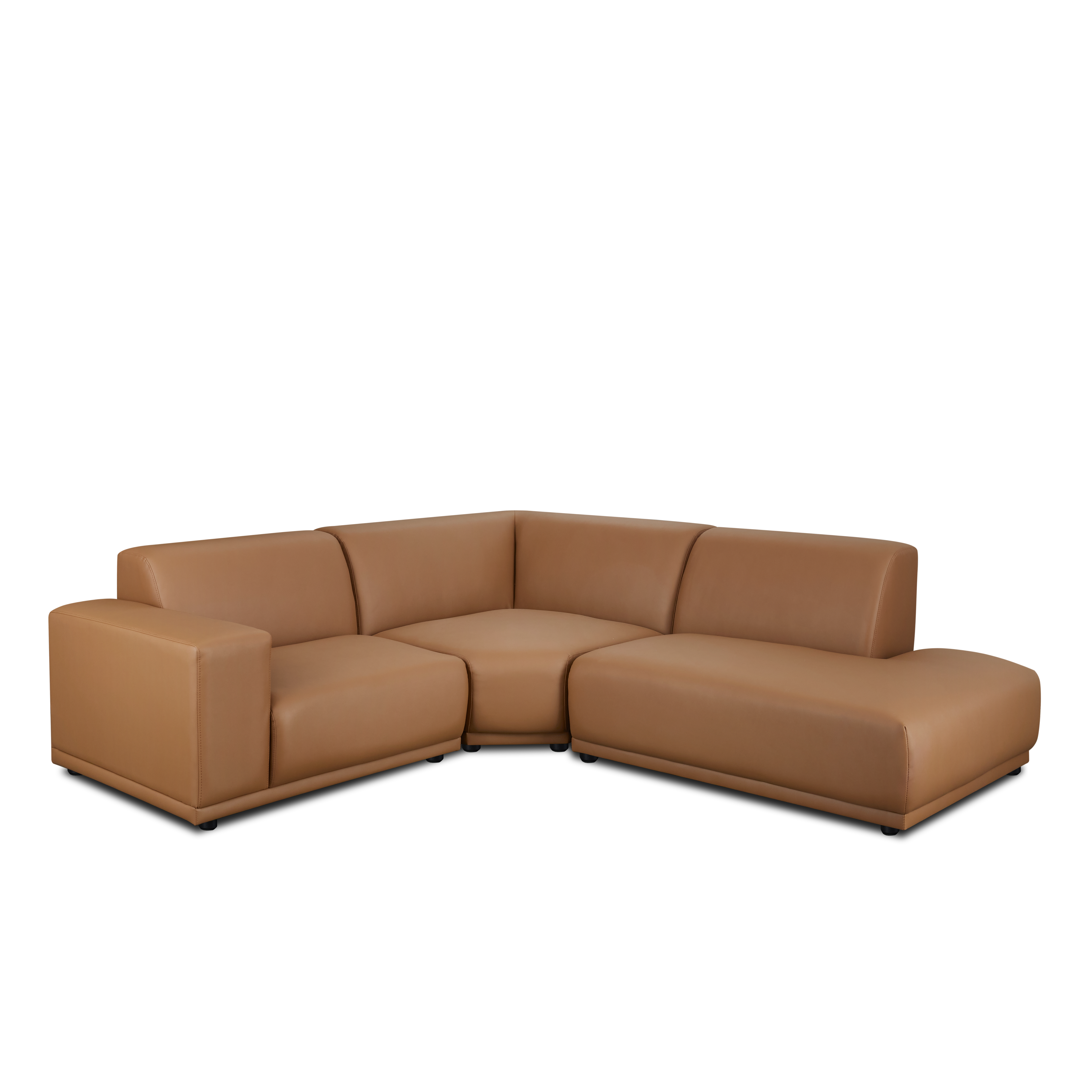 Milan 3 Seater Corner Extended Sofa - Caramel Tan (Faux Leather)