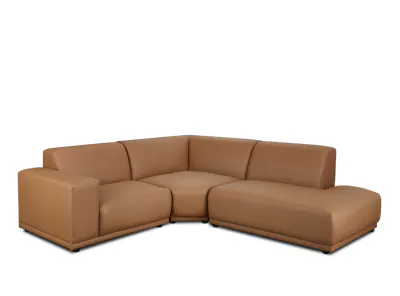 Milan 3 Seater Corner Extended Sofa - Caramel Tan (Faux Leather)