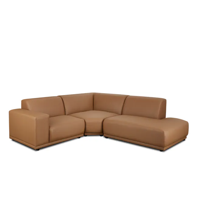 Milan 4 Seater Corner Extended Sofa - Caramel Tan (Faux Leather) - 26 - Lime green leather sofa, modern design, brown