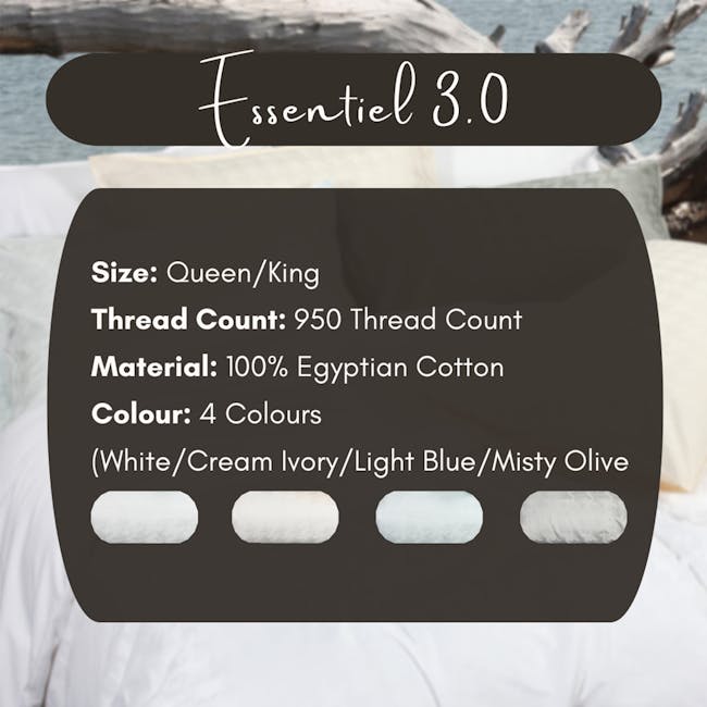 Bellami Trinity Essentiel 3.0 100% Egyptian Cotton 950TC Fitted Sheet Set – Cream Ivory (2 Sizes) - 3