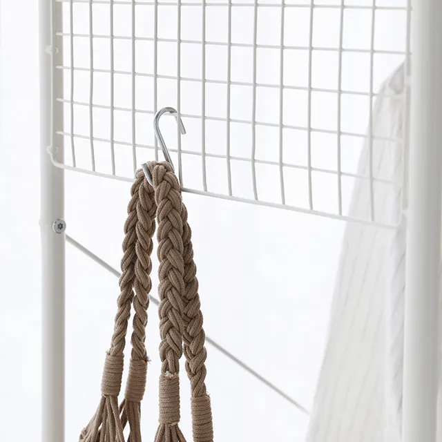 Sophie Open Wardrobe with 2 Shelves - Oak - 12 - Braided rope hanging on metal hook, white background, minimalist decor