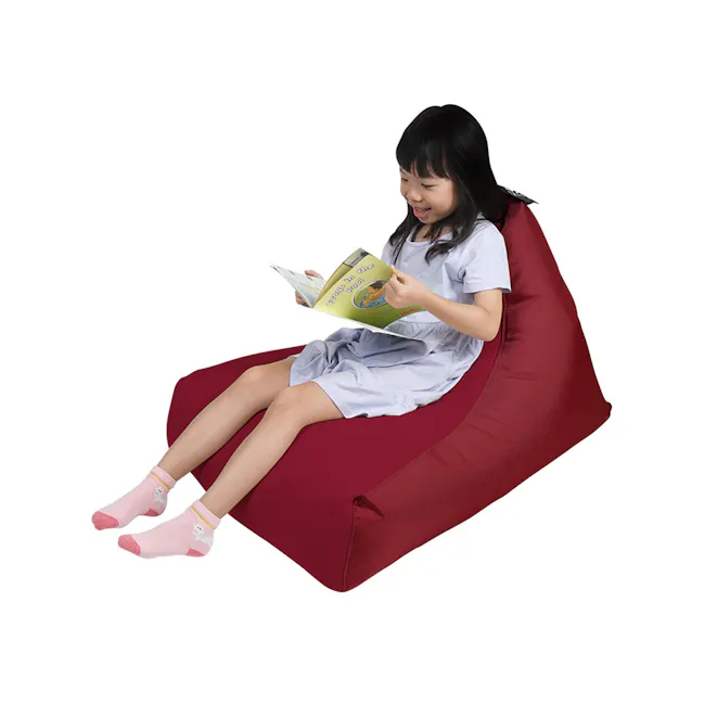 Doob Fwoomp Spandex Mini Lounger Kids Bean Bag - Pomegranate (Water Repellent) - 2 - Children sitting on red bean bag chair