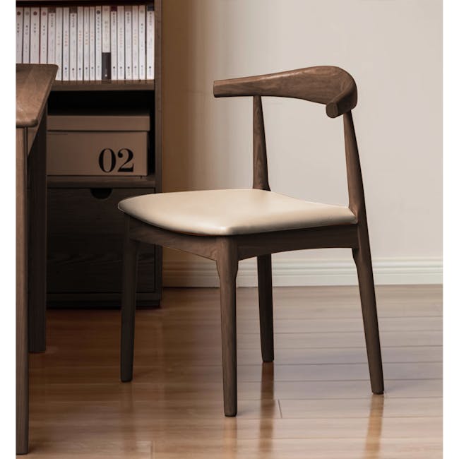 Wayn Chair - Walnut, Khaki (Faux Leather) - 2