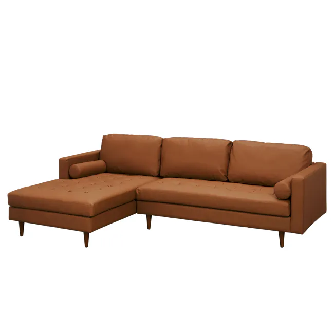Nolan L-Shaped Sofa - Auburn Brown (Faux Leather) - 9