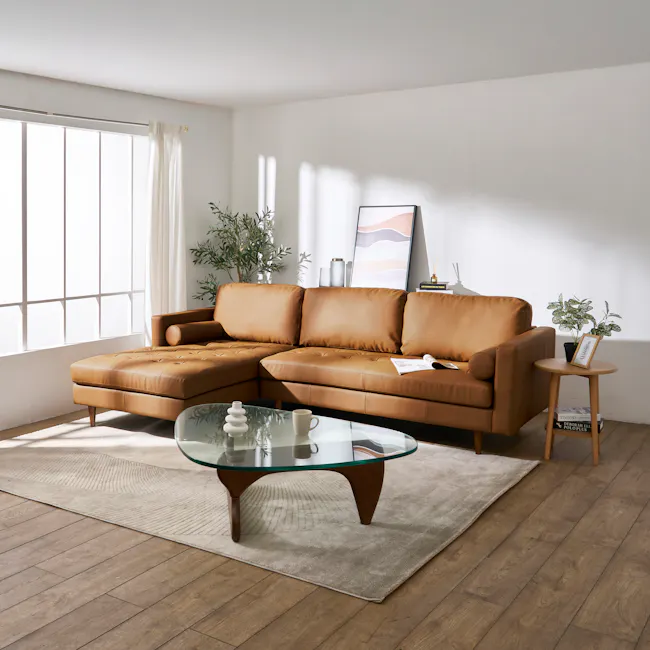 Nolan L-Shaped Sofa - Auburn Brown (Faux Leather) - 3
